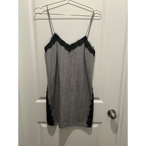Zara Trafaluc Houndstooth Lace Trim Slip Mini Dress NWT Sz S